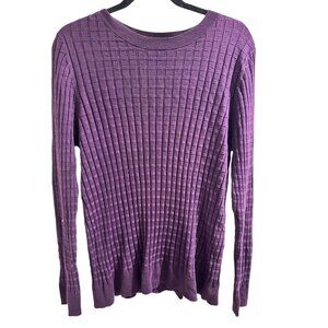 🍒 2/$20 🍒 Dark Purple Ann Taylor Waffle Pattern Long Sleeve Sweater sz L